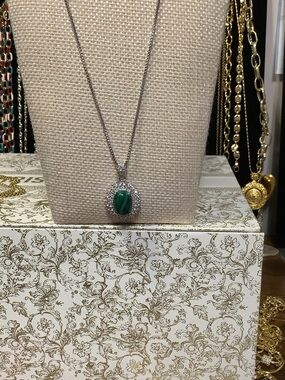 Green Stone Silver Pendant Necklace - Elegant Women’s Necklace